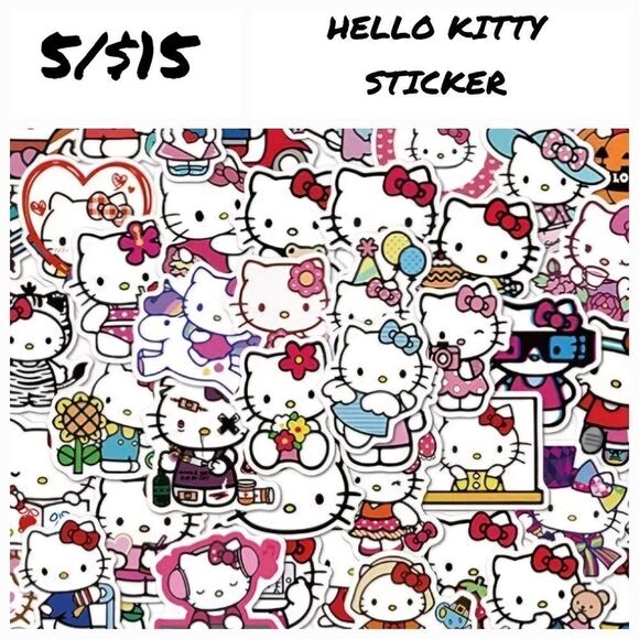 Hello Kitty Sticker Cat Face Flowers Self-Adhesive Matte Laptop Luggage Locker - Picture 6 of 6
